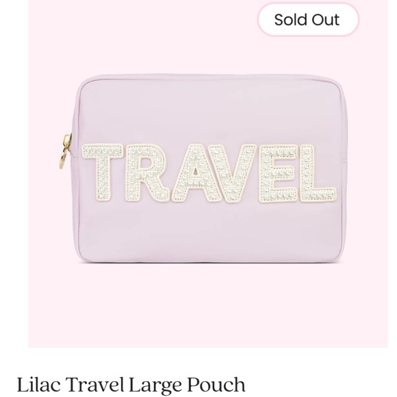 NWT Stoney Clover Lane large lilac patched pouch pearl travel letters - Picture 7 of 7